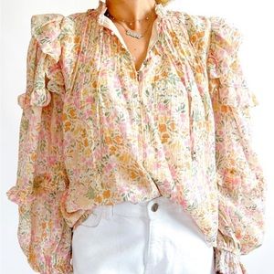 NWT Floral Pastel Boho Ruffle Sleeve Top